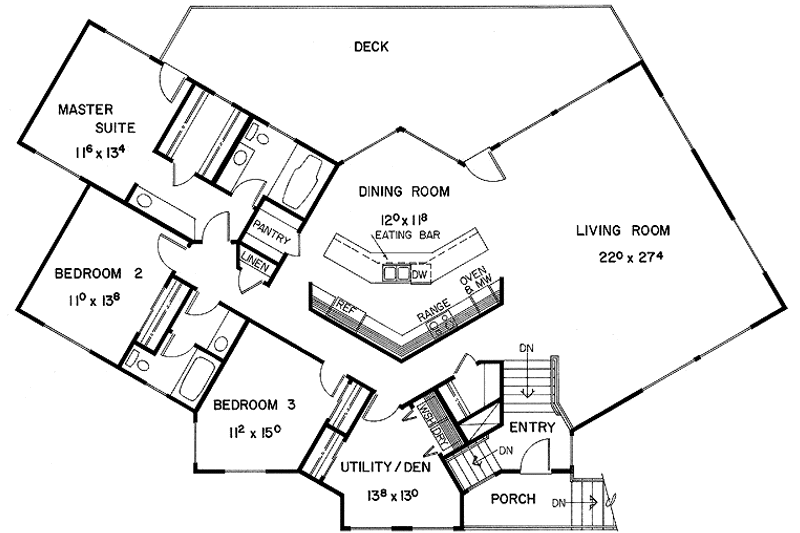 House Blueprint - Floor Plan - Main Floor for Contemporary House Plan #60-816 - 3 bed, 2 bath