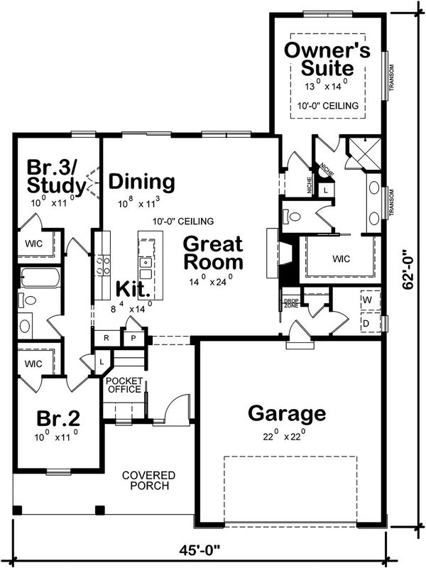 Architectural House Design - Farmhouse Floor Plan - Main Floor Plan #20-2393
