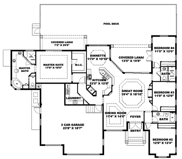 House Design - Mediterranean Floor Plan - Main Floor Plan #1017-138