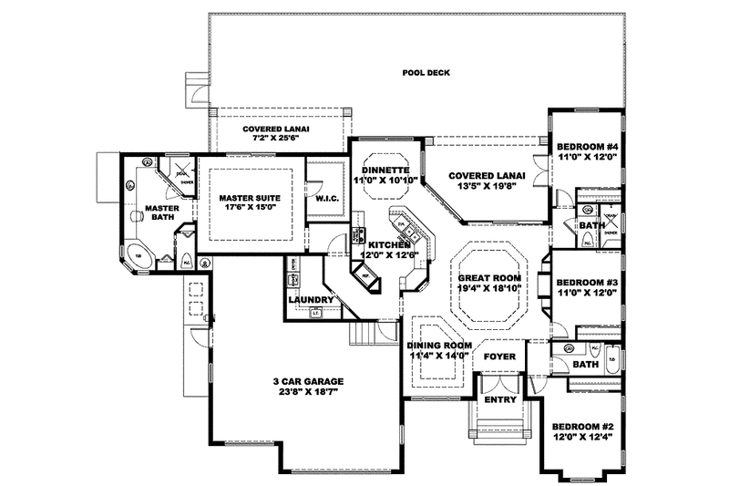 Dream House Plan - Floor Plan - Main Floor for Mediterranean House Plan #1017-138 - 4 bed, 3 bath