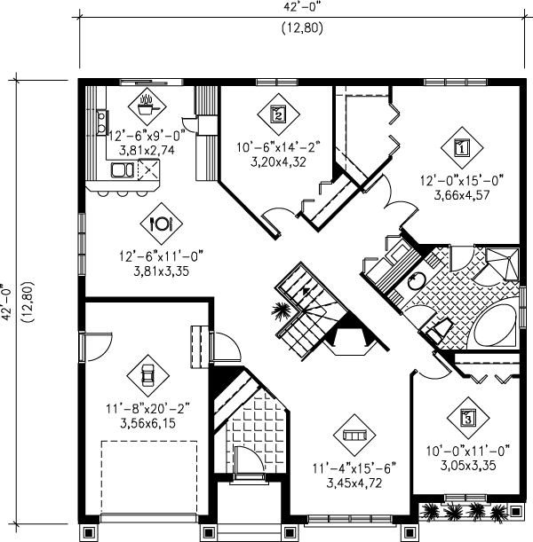 Architectural House Design - Traditional Floor Plan - Main Floor Plan #25-1240