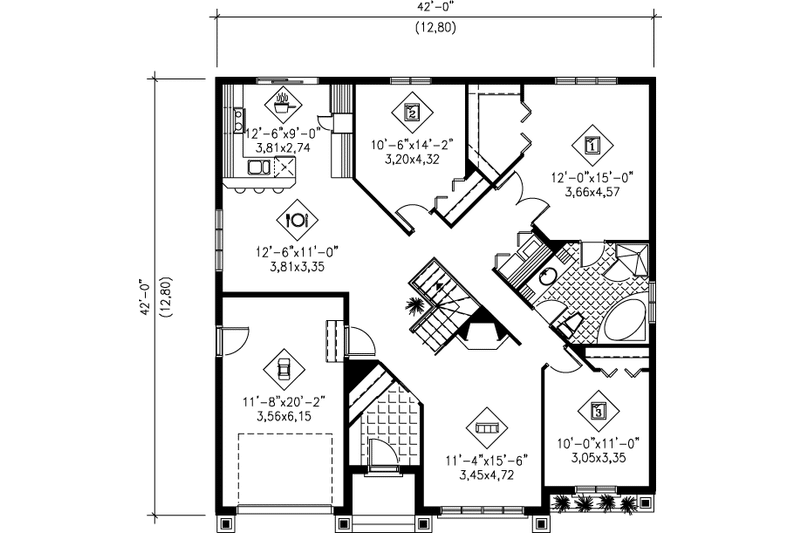 Architectural House Design - Floor Plan - Main Floor for Traditional House Plan #25-1240 - 3 bed, 1 bath