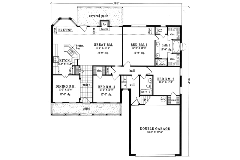 Architectural House Design - Floor Plan - Main Floor for Country House Plan #42-649 - 3 bed, 2 bath