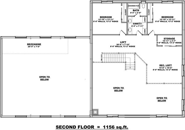 Barndominium Floor Plan - Upper Floor Plan #1084-11