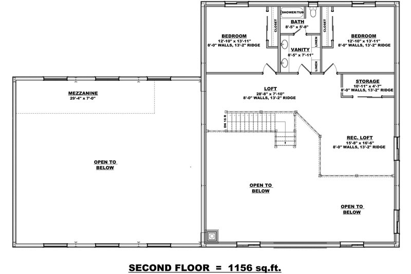 Architectural House Design - Floor Plan - Upper Floor for Barndominium House Plan #1084-11 - 3 bed, 2.5 bath