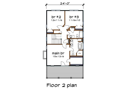 Floor Plan - Upper Floor for Craftsman House Plan #79-229 - 3 bed, 2.5 bath