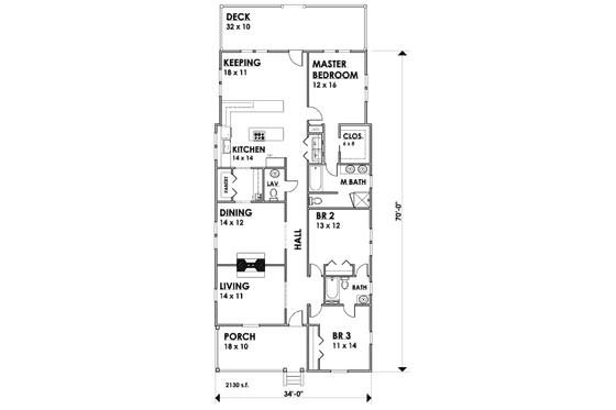 Floor Plan - Main Floor for Cottage House Plan #30-199 - 3 bed, 2.5 bath