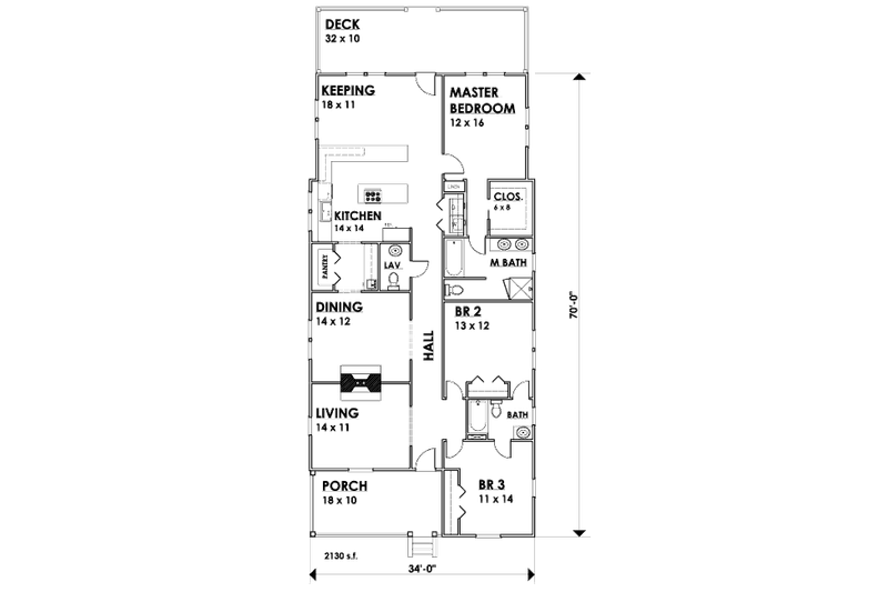 Dream House Plan - Floor Plan - Main Floor for Cottage House Plan #30-199 - 3 bed, 2.5 bath