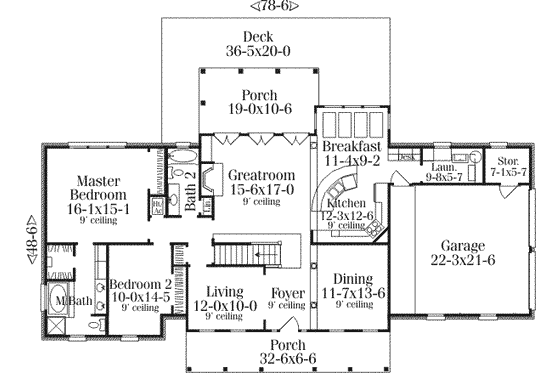 Floor Plan - Main Floor for Southern House Plan #406-109 - 4 bed, 3 bath