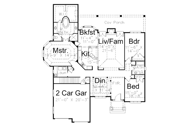 House Plan Design - Floor Plan - Main Floor for Tudor House Plan #119-332 - 3 bed, 2 bath