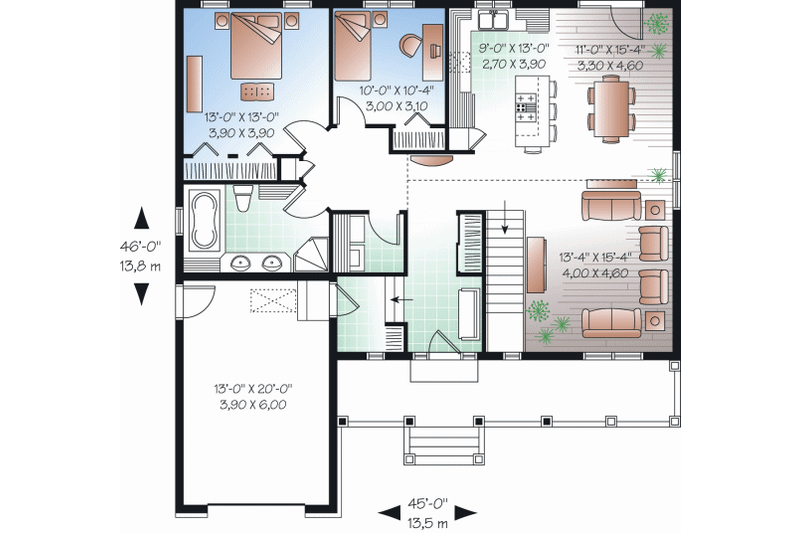 Dream House Plan - Floor Plan - Main Floor for Cottage House Plan #23-2282 - 2 bed, 1 bath