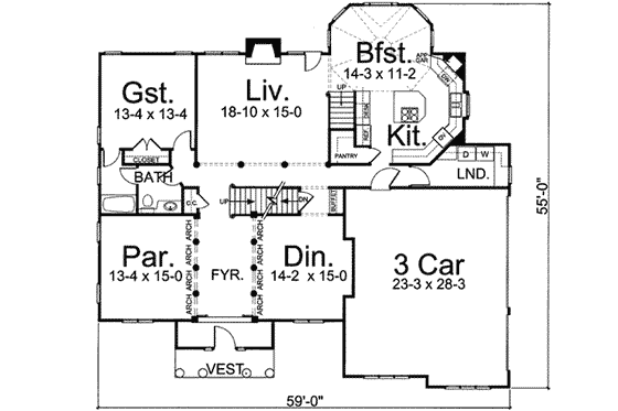Floor Plan - Main Floor for European House Plan #119-154 - 5 bed, 4.5 bath