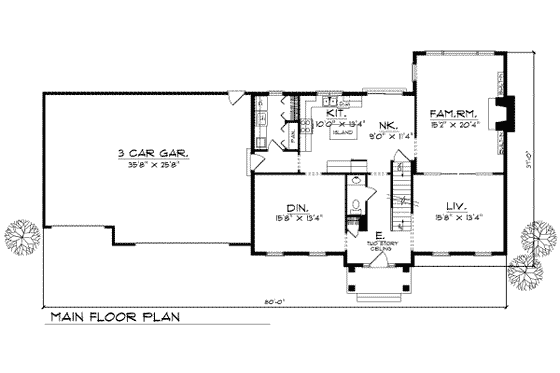 Floor Plan - Main Floor for Traditional House Plan #70-461 - 4 bed, 2.5 bath