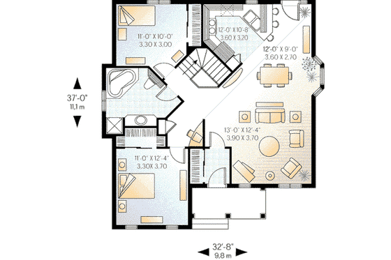 Floor Plan - Main Floor for European House Plan #23-321 - 2 bed, 1 bath