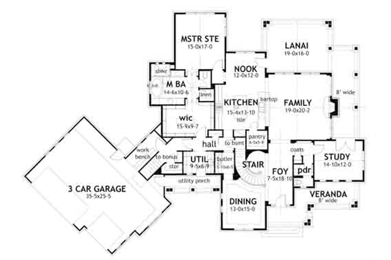 Dream House Plan - Floor Plan - Main Floor for Farmhouse House Plan #120-195 - 3 bed, 2.5 bath