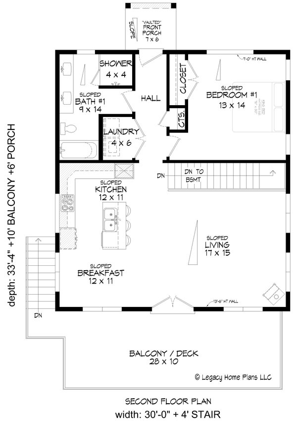 Contemporary Floor Plan - Upper Floor Plan #932-944