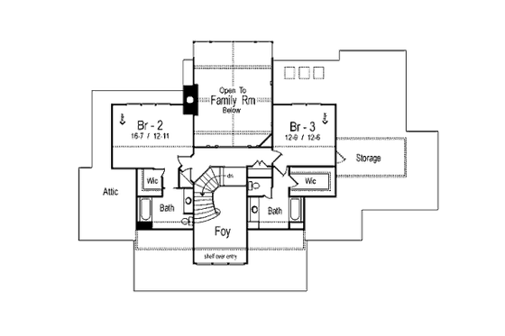 Floor Plan - Upper Floor for Southern House Plan #71-140 - 3 bed, 4.5 bath