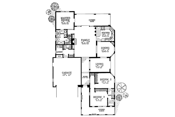 Floor Plan - Main Floor for Craftsman House Plan #72-1137 - 3 bed, 2.5 bath