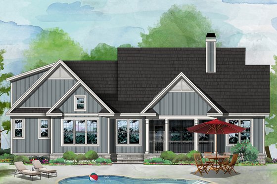 Exterior - Rear Elevation 1 for Ranch House Plan #929-1094 - 3 bed, 2 bath