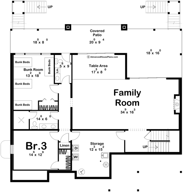 Architectural House Design - Floor Plan - Lower Floor for Beach House Plan #455-779 - 2 bed, 2.5 bath