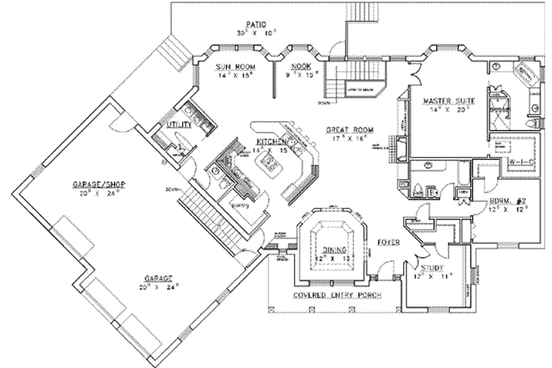 Architectural House Design - Floor Plan - Main Floor for Traditional House Plan #117-157 - 2 bed, 3 bath