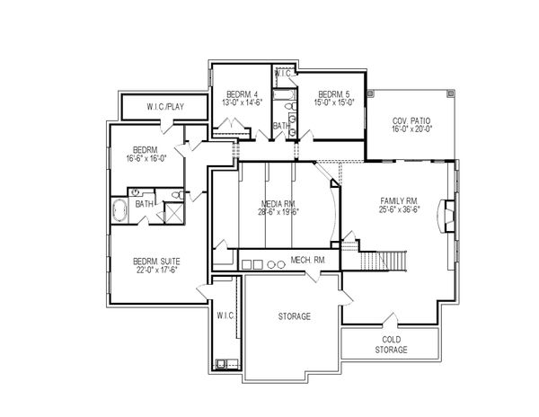 Country Floor Plan - Lower Floor Plan #920-14