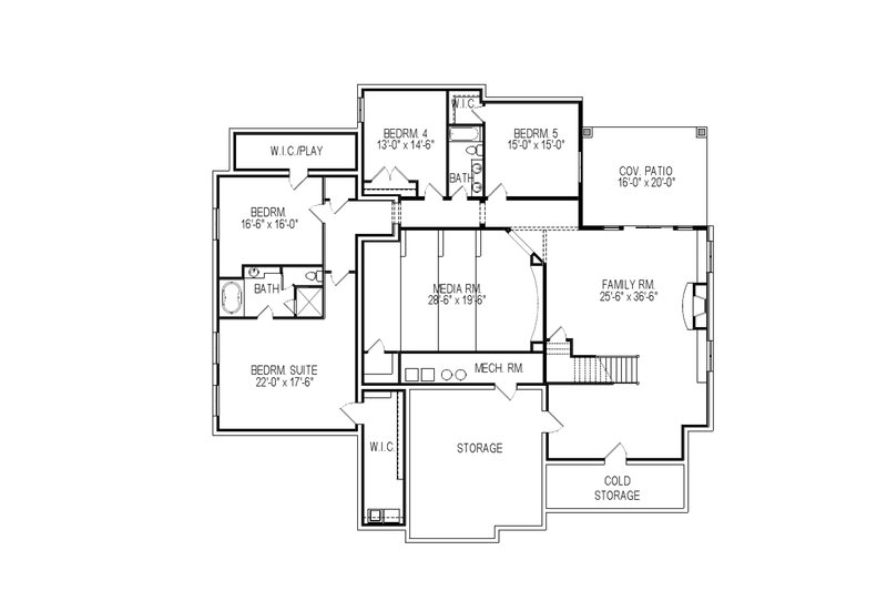 Architectural House Design - Floor Plan - Lower Floor for Country House Plan #920-14 - 7 bed, 5.5 bath