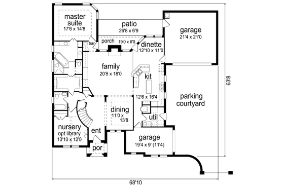 Floor Plan - Main Floor for European House Plan #84-463 - 4 bed, 3 bath