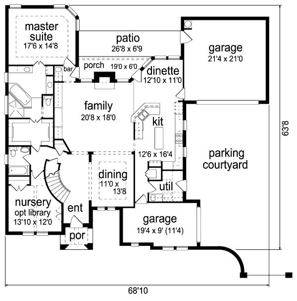 House Plan Design - European Floor Plan - Main Floor Plan #84-463