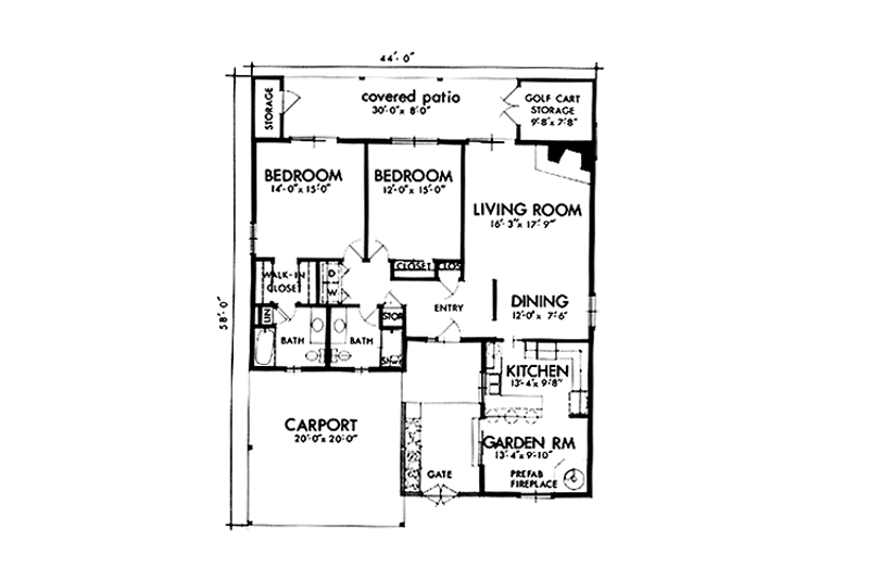 Home Plan - Floor Plan - Main Floor for Adobe / Southwestern House Plan #320-1371 - 2 bed, 2 bath