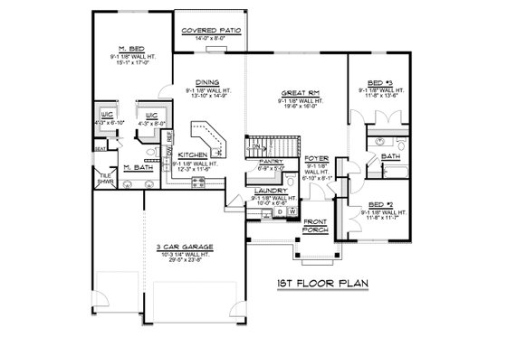 Floor Plan - Main Floor for Craftsman House Plan #1064-37 - 3 bed, 2.5 bath