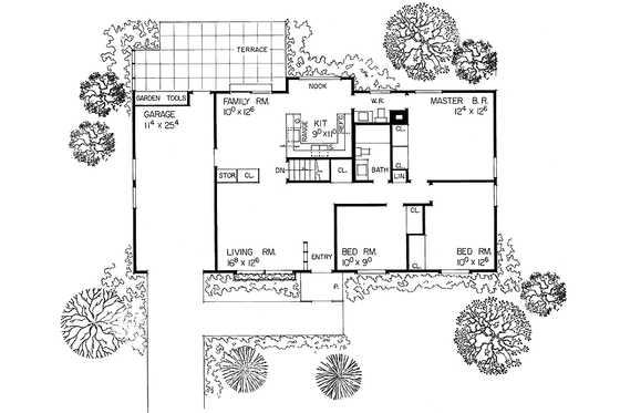 Floor Plan - Main Floor for Ranch House Plan #72-827 - 3 bed, 1.5 bath