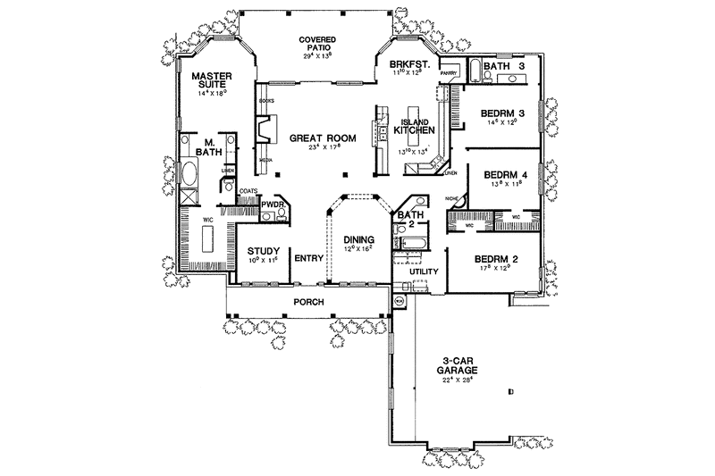 Dream House Plan - Floor Plan - Main Floor for Country House Plan #472-244 - 4 bed, 3.5 bath