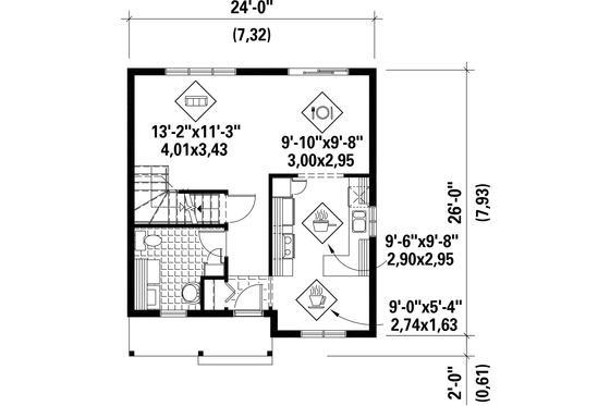 Floor Plan - Main Floor for Contemporary House Plan #25-4729 - 2 bed, 1 bath