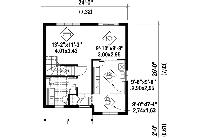 Architectural House Design - Floor Plan - Main Floor for Contemporary House Plan #25-4729 - 2 bed, 1 bath