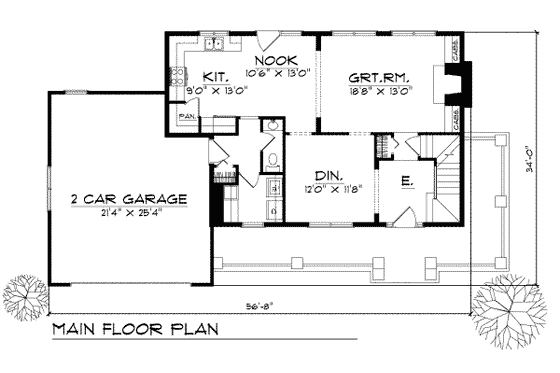Floor Plan - Main Floor for Country House Plan #70-253 - 4 bed, 2.5 bath