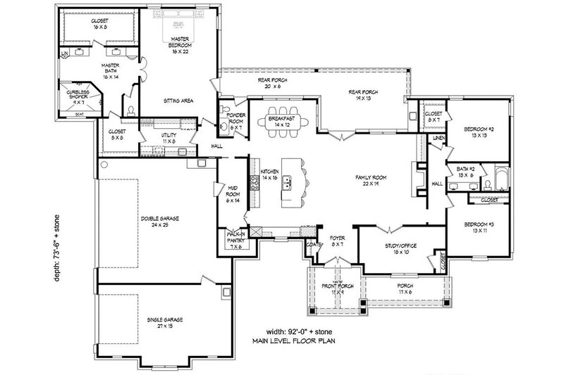 Dream House Plan - Floor Plan - Main Floor for Country House Plan #932-79 - 3 bed, 2.5 bath