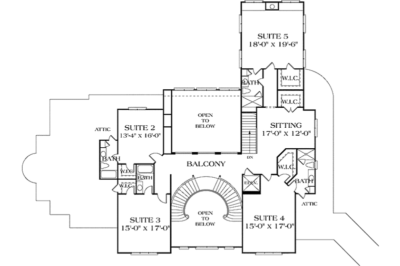 Home Plan - Floor Plan - Upper Floor for Mediterranean House Plan #453-440 - 5 bed, 7.5 bath