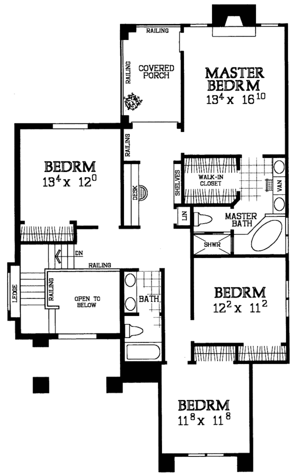House Blueprint - Contemporary Floor Plan - Upper Floor Plan #72-1096