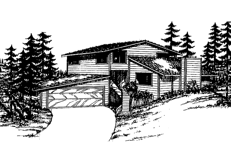 Home Plan - Exterior - Front Elevation 3 for Contemporary House Plan #60-755 - 3 bed, 2 bath