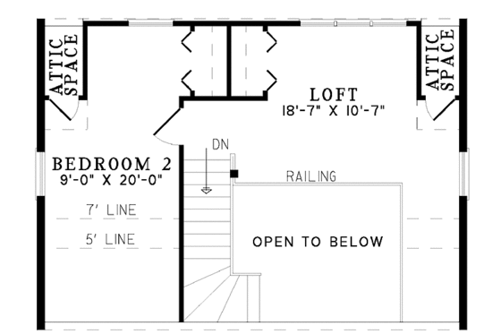 Floor Plan - Upper Floor for Log House Plan #17-2935 - 2 bed, 1 bath