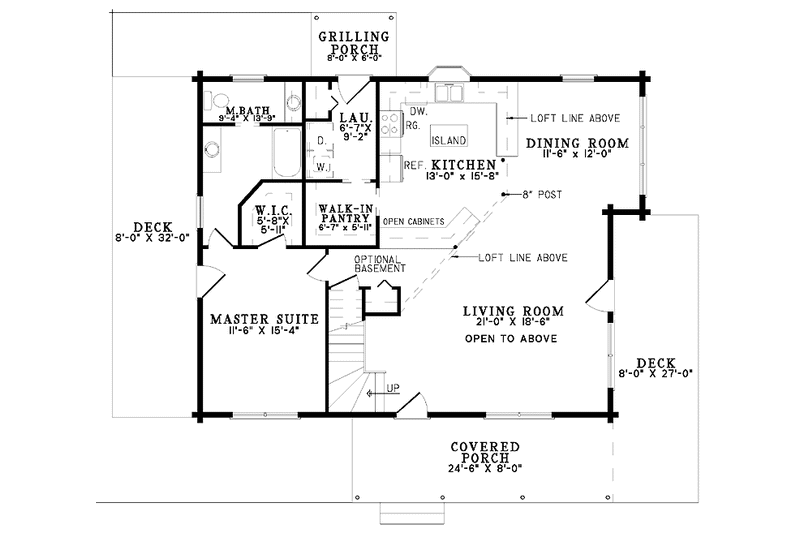 Home Plan - Floor Plan - Main Floor for Log House Plan #17-3217 - 2 bed, 2 bath