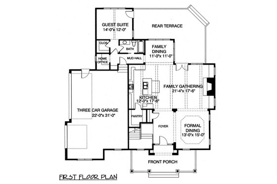 Floor Plan - Main Floor for Craftsman House Plan #413-107 - 4 bed, 4 bath