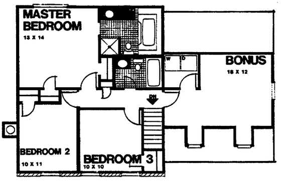 Floor Plan - Upper Floor for Traditional House Plan #30-305 - 3 bed, 2.5 bath