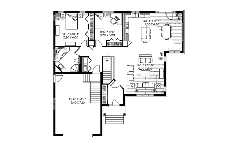Dream House Plan - Floor Plan - Main Floor for Craftsman House Plan #23-2432 - 2 bed, 1 bath