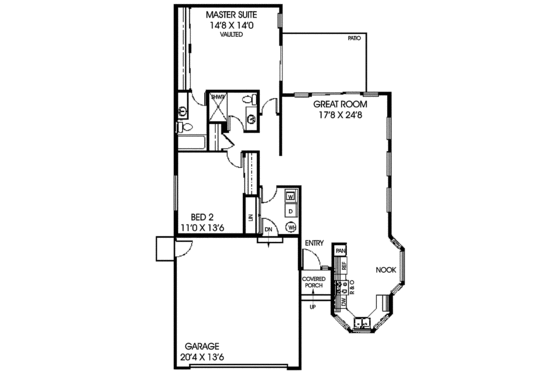 Floor Plan - Main Floor for Tudor House Plan #60-703 - 2 bed, 2 bath