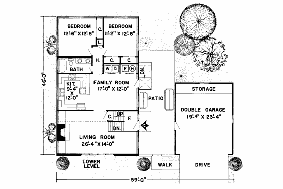 Floor Plan - Main Floor for Cabin House Plan #312-557 - 4 bed, 2 bath