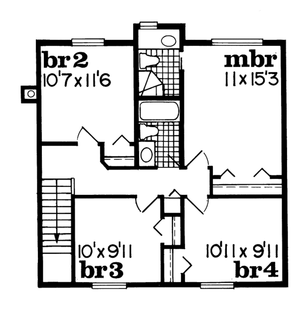 Architectural House Design - Colonial Floor Plan - Upper Floor Plan #47-976