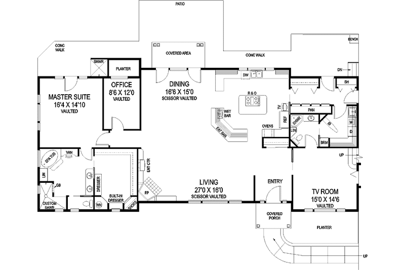 Home Plan - Floor Plan - Main Floor for Contemporary House Plan #60-1029 - 3 bed, 4 bath