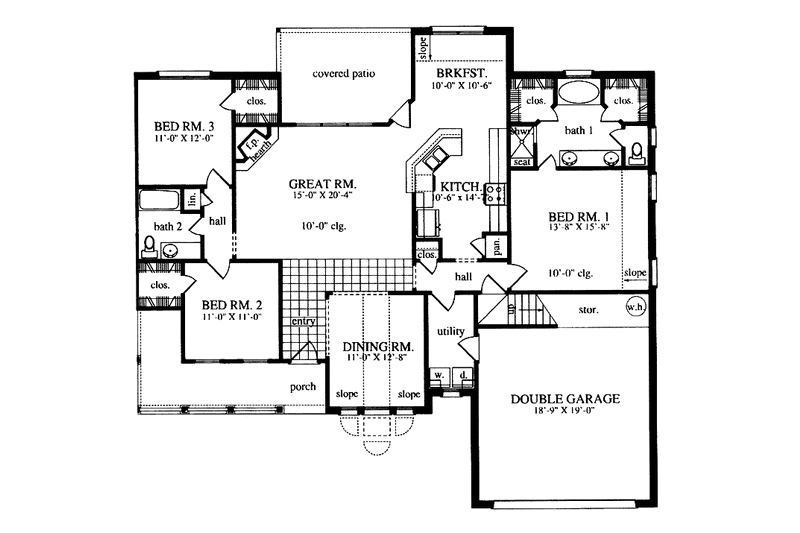 Home Plan - Floor Plan - Main Floor for Country House Plan #42-458 - 3 bed, 2 bath